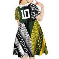 Aotearoa Australia Rugby Custom Kid Short Sleeve Dress Maori and Aboriginal Art Sporty Style - Polynesian Pride