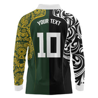 Aotearoa Australia Rugby Custom Long Sleeve Polo Shirt Maori and Aboriginal Art Sporty Style LT03 - Polynesian Pride