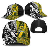 Aotearoa Australia Rugby Mesh Trucker Cap Maori and Aboriginal Art Sporty Style - Polynesian Pride