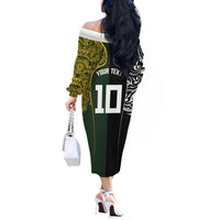 Aotearoa Australia Rugby Custom Off The Shoulder Long Sleeve Dress Maori and Aboriginal Art Sporty Style LT03 - Polynesian Pride