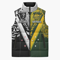 Aotearoa Australia Rugby Custom Sleeveless Puffer Jacket Maori and Aboriginal Art Sporty Style - Polynesian Pride