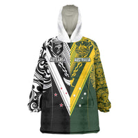 Aotearoa Australia Rugby Custom Wearable Blanket Hoodie Maori and Aboriginal Art Sporty Style LT03 One Size Green - Polynesian Pride