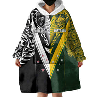 Aotearoa Australia Rugby Custom Wearable Blanket Hoodie Maori and Aboriginal Art Sporty Style LT03 - Polynesian Pride