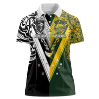 Aotearoa Australia Rugby Custom Women Polo Shirt Maori and Aboriginal Art Sporty Style LT03 Female Green - Polynesian Pride