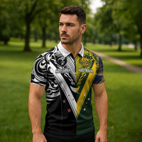 Aotearoa Australia Rugby Custom Zipper Polo Shirt Maori and Aboriginal Art Sporty Style LT03 - Polynesian Pride