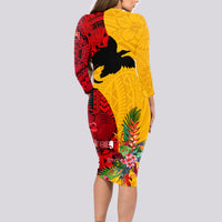 Papua New Guinea Long Sleeve Bodycon Dress Birds Of Paradise Mix Tropical Flower Polynesian Pattern LT03 - Polynesian Pride