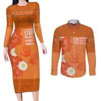 International Day for the Elimination of Violence Against Women Couples Matching Long Sleeve Bodycon Dress and Long Sleeve Button Shirt Polynesian Pattern LT03 Orange - Polynesian Pride
