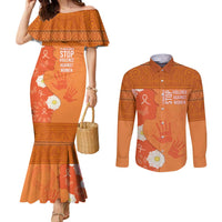 International Day for the Elimination of Violence Against Women Couples Matching Mermaid Dress and Long Sleeve Button Shirt Polynesian Pattern LT03 Orange - Polynesian Pride
