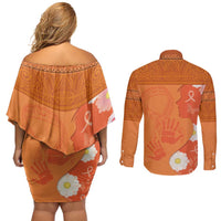 International Day for the Elimination of Violence Against Women Couples Matching Off Shoulder Short Dress and Long Sleeve Button Shirt Polynesian Pattern LT03 - Polynesian Pride