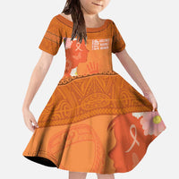 International Day for the Elimination of Violence Against Women Family Matching Off The Shoulder Long Sleeve Dress and Hawaiian Shirt Polynesian Pattern LT03 Daughter's Dress Orange - Polynesian Pride