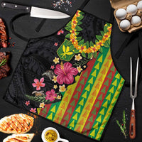Hawaiian Independence Day Apron Kanaka Maoli Symbols With Tapa Motifs and Tropical Plants LT03 Black - Polynesian Pride