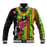 Hawaiian Independence Day Baseball Jacket Kanaka Maoli Symbols With Tapa Motifs and Tropical Plants LT03 Unisex Black - Polynesian Pride