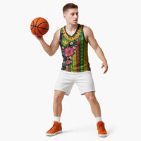 Hawaiian Independence Day Basketball Jersey Kanaka Maoli Symbols With Tapa Motifs and Tropical Plants LT03 - Polynesian Pride