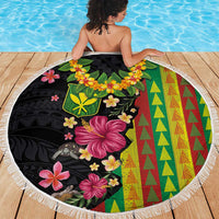 Hawaiian Independence Day Beach Blanket Kanaka Maoli Symbols With Tapa Motifs and Tropical Plants LT03 - Polynesian Pride