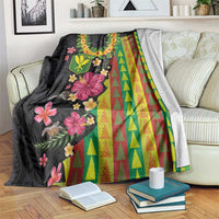 Hawaiian Independence Day Blanket Kanaka Maoli Symbols With Tapa Motifs and Tropical Plants LT03 Black - Polynesian Pride