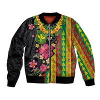 Hawaiian Independence Day Bomber Jacket Kanaka Maoli Symbols With Tapa Motifs and Tropical Plants LT03 Unisex Black - Polynesian Pride