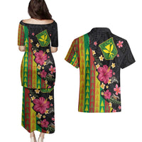 Hawaiian Independence Day Couples Matching Puletasi and Hawaiian Shirt Kanaka Maoli Symbols With Tapa Motifs and Tropical Plants LT03 - Polynesian Pride