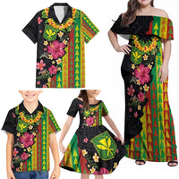 Hawaiian Independence Day Family Matching Off Shoulder Maxi Dress and Hawaiian Shirt Kanaka Maoli Symbols With Tapa Motifs and Tropical Plants LT03 - Polynesian Pride