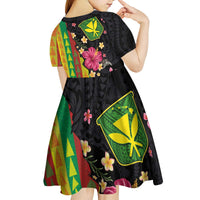 Hawaiian Independence Day Kid Short Sleeve Dress Kanaka Maoli Symbols With Tapa Motifs and Tropical Plants LT03 - Polynesian Pride