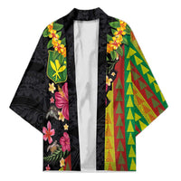 Hawaiian Independence Day Kimono Kanaka Maoli Symbols With Tapa Motifs and Tropical Plants LT03 Unisex Black - Polynesian Pride