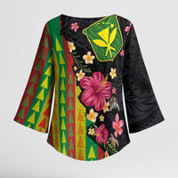 Hawaiian Independence Day Kimono Sleeve Blouse Kanaka Maoli Symbols With Tapa Motifs and Tropical Plants LT03 - Polynesian Pride