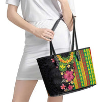 Hawaiian Independence Day Leather Tote Bag Kanaka Maoli Symbols With Tapa Motifs and Tropical Plants LT03 - Polynesian Pride