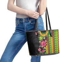 Hawaiian Independence Day Leather Tote Bag Kanaka Maoli Symbols With Tapa Motifs and Tropical Plants LT03 - Polynesian Pride