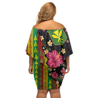 Hawaiian Independence Day Off Shoulder Short Dress Kanaka Maoli Symbols With Tapa Motifs and Tropical Plants LT03 - Polynesian Pride