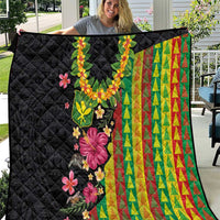 Hawaiian Independence Day Quilt Kanaka Maoli Symbols With Tapa Motifs and Tropical Plants LT03 Black - Polynesian Pride