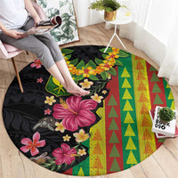 Hawaiian Independence Day Round Carpet Kanaka Maoli Symbols With Tapa Motifs and Tropical Plants LT03 - Polynesian Pride