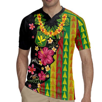 Hawaiian Independence Day Rugby Jersey Kanaka Maoli Symbols With Tapa Motifs and Tropical Plants LT03 - Polynesian Pride