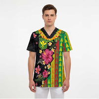 Hawaiian Independence Day Scrub Top Kanaka Maoli Symbols With Tapa Motifs and Tropical Plants LT03 - Polynesian Pride