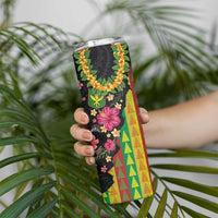 Hawaiian Independence Day Skinny Tumbler Kanaka Maoli Symbols With Tapa Motifs and Tropical Plants LT03 - Polynesian Pride