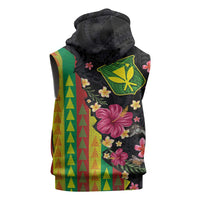 Hawaiian Independence Day Sleeveless Hoodie Kanaka Maoli Symbols With Tapa Motifs and Tropical Plants LT03 - Polynesian Pride