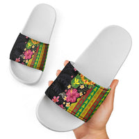 Hawaiian Independence Day Slide Sandals Kanaka Maoli Symbols With Tapa Motifs and Tropical Plants LT03 - Polynesian Pride