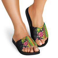 Hawaiian Independence Day Slide Sandals Kanaka Maoli Symbols With Tapa Motifs and Tropical Plants LT03 - Polynesian Pride