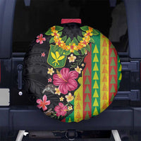 Hawaiian Independence Day Spare Tire Cover Kanaka Maoli Symbols With Tapa Motifs and Tropical Plants LT03 No hole Black - Polynesian Pride