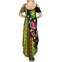 Hawaiian Independence Day Summer Maxi Dress Kanaka Maoli Symbols With Tapa Motifs and Tropical Plants LT03 - Polynesian Pride