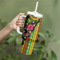 Hawaiian Independence Day Tumbler With Handle Kanaka Maoli Symbols With Tapa Motifs and Tropical Plants LT03 - Polynesian Pride