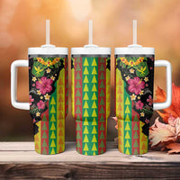 Hawaiian Independence Day Tumbler With Handle Kanaka Maoli Symbols With Tapa Motifs and Tropical Plants LT03 - Polynesian Pride