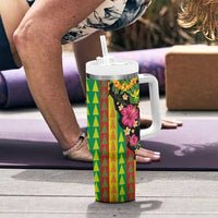 Hawaiian Independence Day Tumbler With Handle Kanaka Maoli Symbols With Tapa Motifs and Tropical Plants LT03 - Polynesian Pride