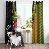 Hawaiian Independence Day Window Curtain Kanaka Maoli Symbols With Tapa Motifs and Tropical Plants LT03 - Polynesian Pride