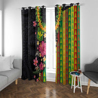 Hawaiian Independence Day Window Curtain Kanaka Maoli Symbols With Tapa Motifs and Tropical Plants LT03 With Grommets Black - Polynesian Pride