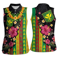 Hawaiian Independence Day Women Sleeveless Polo Shirt Kanaka Maoli Symbols With Tapa Motifs and Tropical Plants LT03 - Polynesian Pride