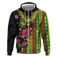 Hawaiian Independence Day Zip Hoodie Kanaka Maoli Symbols With Tapa Motifs and Tropical Plants LT03 Zip Hoodie Black - Polynesian Pride