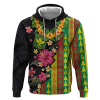 Hawaiian Independence Day Zip Hoodie Kanaka Maoli Symbols With Tapa Motifs and Tropical Plants LT03 Pullover Hoodie Black - Polynesian Pride
