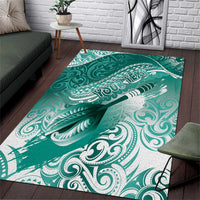 Personalised New Zealand Aotearoa Darts Masters Area Rug Maori Art Tattoo with Tribal Dart Symbol Teal Color - Polynesian Pride