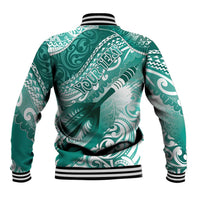 Personalised New Zealand Aotearoa Darts Masters Baseball Jacket Maori Art Tattoo with Tribal Dart Symbol Teal Color LT03 - Polynesian Pride