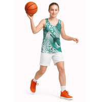 Personalised New Zealand Aotearoa Darts Masters Basketball Jersey Maori Art Tattoo with Tribal Dart Symbol Teal Color LT03 - Polynesian Pride