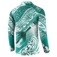 Personalised New Zealand Aotearoa Darts Masters Button Sweatshirt Maori Art Tattoo with Tribal Dart Symbol Teal Color LT03 - Polynesian Pride